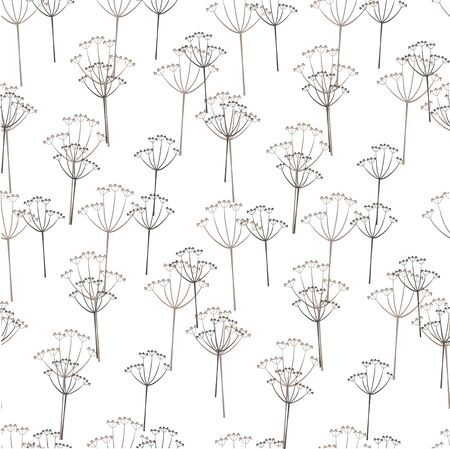 Monochrome seamless pattern of abstract flowers. Hand-drawn floral background.のイラスト素材