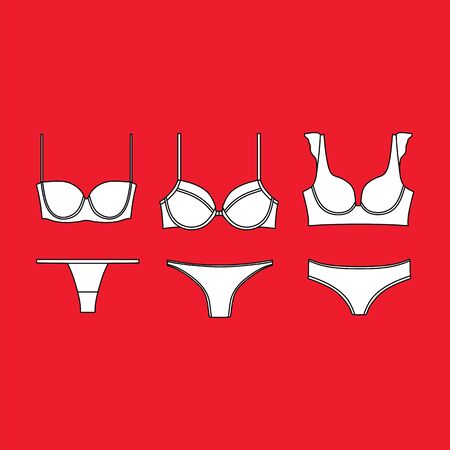 Lingerie. underwear. panties. bra. bustiers. drawn vector.のイラスト素材