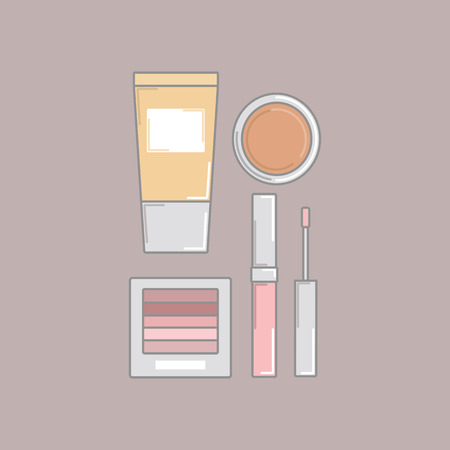 cosmetics. set for make-up. Foundation. lip gloss. pomade. Eyeliner.のイラスト素材