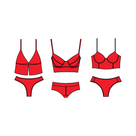 Lingerie. underwear. panties. bra. bustiers. drawn vector.のイラスト素材