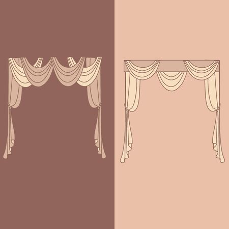 curtains and draperies interior decoration design ideas realistic icons collection isolated vector illustrationのイラスト素材