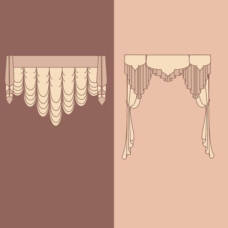 curtains and draperies interior decoration design ideas realistic icons collection isolated vector illustrationのイラスト素材