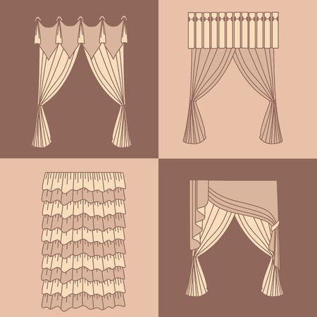 design ideas realistic icons collection isolated vector illustration curtains and draperies interior decorationのイラスト素材
