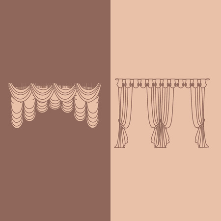 interior decoration design ideas realistic icons collection isolated vector illustration curtains and draperiesのイラスト素材