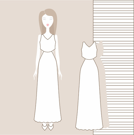 Girl in fashionable clothes, dress, festive attire illustration.のイラスト素材