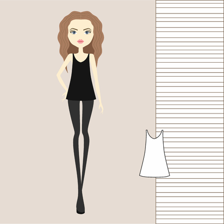 Girl in pants, jumper, tank top. Outerwear, women's clothing, casual outfit. Girl in fashionable clothes illustration.のイラスト素材