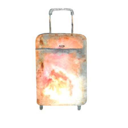 isolated watercolor hand drawn suitcase, hand drawn minimalistic suitcase picture, hand luggageの写真素材