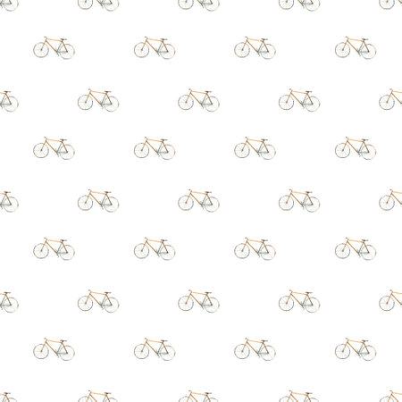 simple minimalist watercolor pattern. pattern with a bicycle. painted bike. cyclingの写真素材