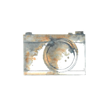 isolated watercolor hand drawn camera, shooting camera, illustration in retro colors,