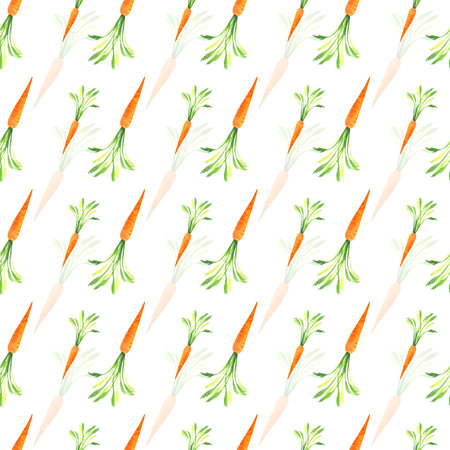 carrot, carrot pattern hand drawn in watercolor, hand drawn, vegetables, root vegetables, isolated...