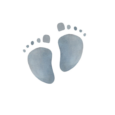 baby foot prints, footprints of a little boy, watercolor foot drawingの写真素材