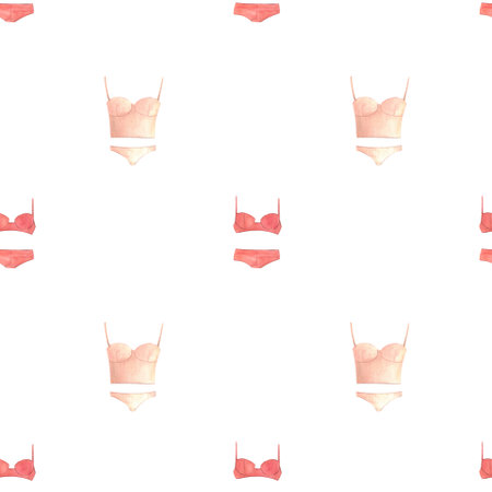 hand-drawn watercolor lingerie pattern, lingerie set, briefs, bust, bra,の写真素材