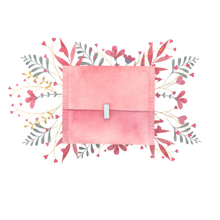 sanitary napkin, feminine hygiene item, menstruation, watercolor hand drawn illustration isolated,の写真素材