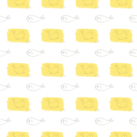 fish print drawn with oil crayons, fish in a primitive style for children's clothingの写真素材