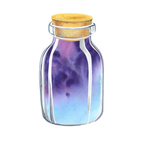 hand-drawn glass jar with space inside, watercolor picturesの写真素材