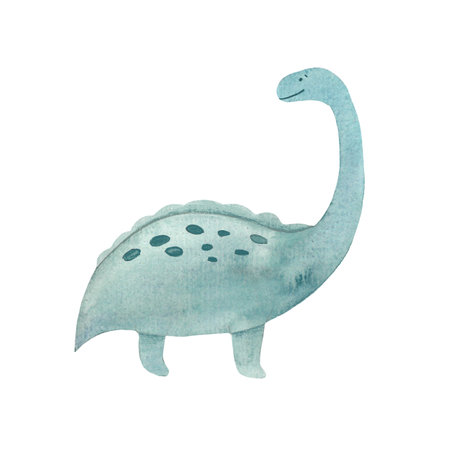 illustration with dinosaurs drawn in watercolor, picture of prehistoric creatures hand drawnの写真素材