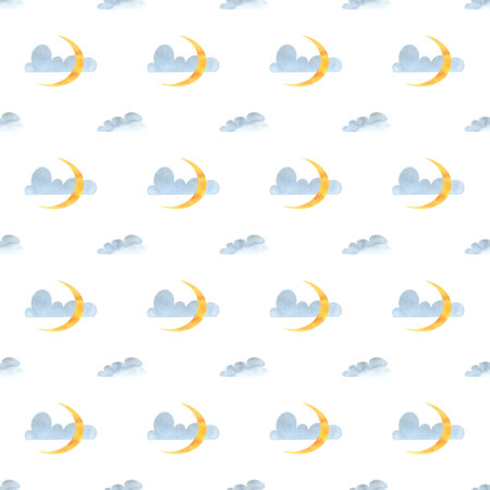 sun moon month cloud painted watercolor,の写真素材