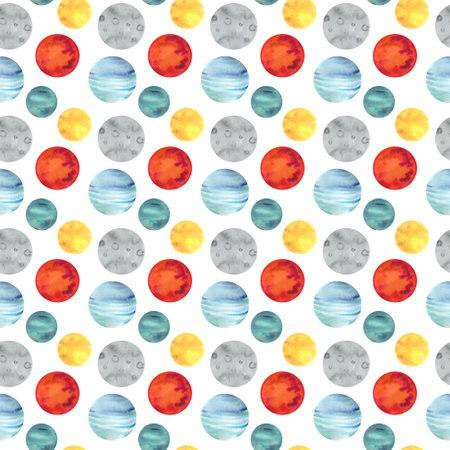 pattern with the planets of the solar system painted in watercolorの写真素材