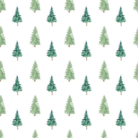 winter landscape pattern, Christmas picture, Christmas picture painted with watercolors by hand, trees, Christmas trees, pines,の写真素材