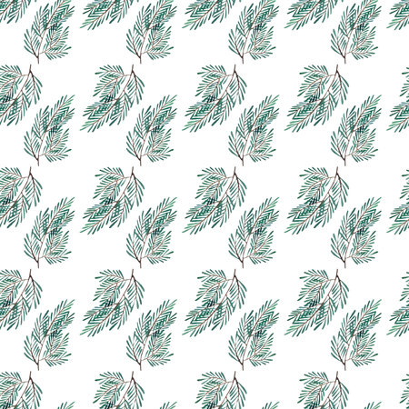 Simple hand drawn watercolor Christmas seamless pattern. Fir branches and pine needles.の写真素材