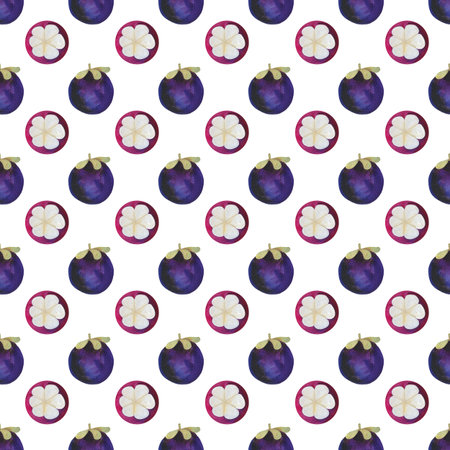 exotic fruit pattern mangosteen, hand drawn fruit in watercolor. healthy food, natural product