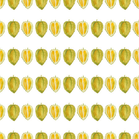 exotic fruit pattern durian, hand drawn fruit in watercolor. healthy food, natural productの写真素材