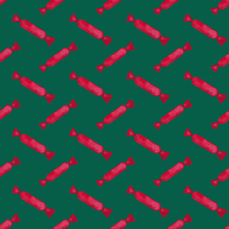 Simple hand drawn watercolor Christmas seamless pattern. Coffees in red wrapper, sweet New Year's treatsの写真素材