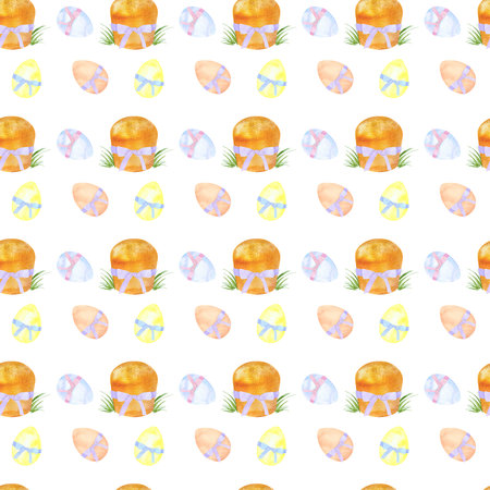 Easter pattern drawn in watercolor. Spring holiday print. Catholic Christmas. painted eggs