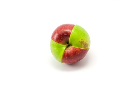 Mixed red and green apples on the white backgroundの写真素材
