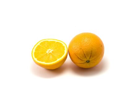 Two fresh oranges on the white backgroundの写真素材
