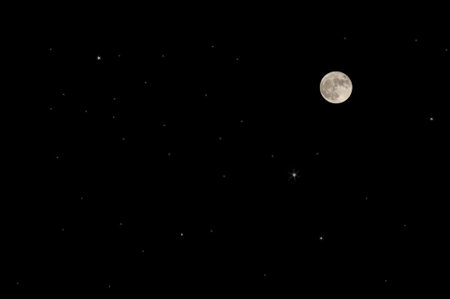 Full moon, black sky and many stars