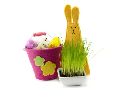 Easter colored chickens, bunny, isolated, positive, toyの写真素材