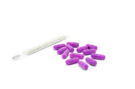 ?olored pills in white background,  violet toneの写真素材