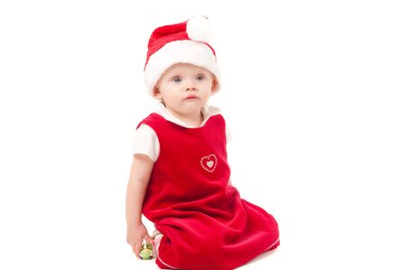 Little christmas baby girl isolated on whiteの写真素材
