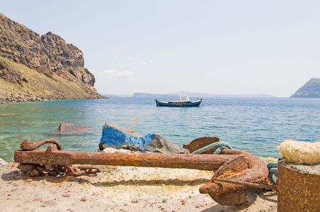 View of Santorini volcano, daylight, summer, sunの写真素材