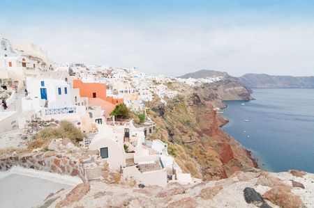 View of Santorini island, cyclades, sky and seaの写真素材