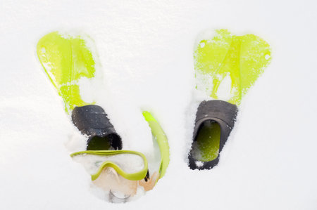 Conceptual shot of fins, snorkel and maskの写真素材