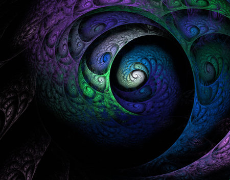 Multicolored spiral fractal picture on the dark background