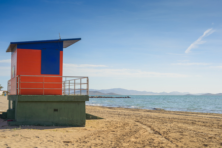 Lifeguard house on the beachの写真素材