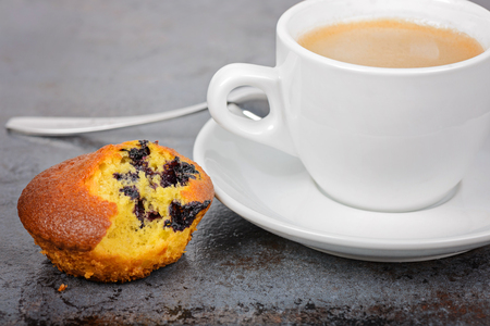 Homemade cake and a mug of coffeeの写真素材
