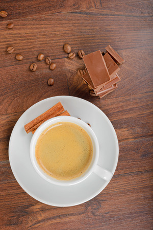 View from above to coffee and chocolateの写真素材