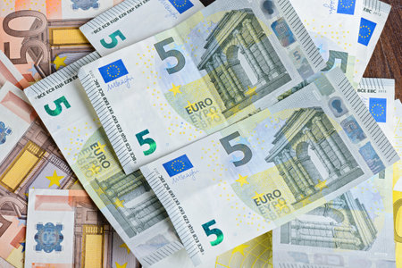 Close-up of Euro banknotes on the table