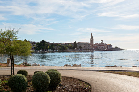 Porec, Croatia - July 6, 2016: View of beautiful Porec Old Town from Adriatic seaのeditorial素材