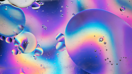Oil drops in water. Abstract psychedelic pattern image rainbow colored. Abstract background with...