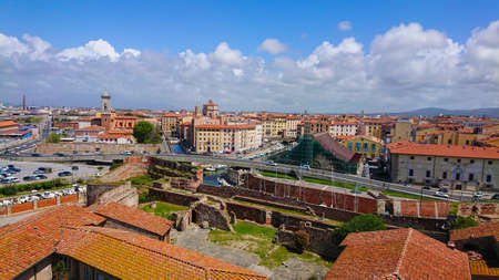 LIVORNO, ITALY - APRIL 28, 2019: View to the Old town of Livorno from aboveのeditorial素材