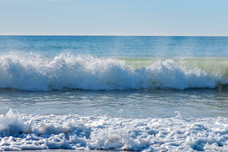 High waves and water splashes in Andalusia, Spain, mediterranean coast