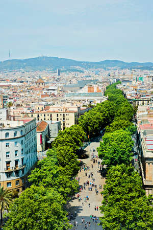BARCELONA, SPAIN - MAY 6, 2014: Barcelona from above. View to the la Rambla.のeditorial素材