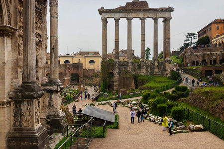 ROME, ITALY - APRILL 21, 2019: Roman ruins in Rome, Forum