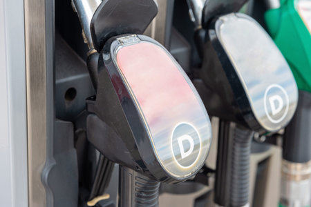 Fuel pumps on a petrol station in Europe.