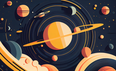 Solar system. Colorful planets, galaxy and universe. Space cartoon.の素材